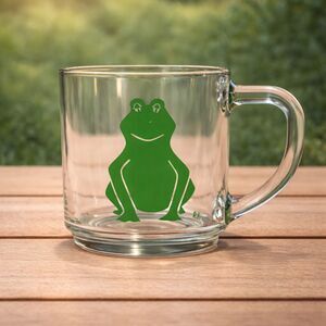 Arcoroc France Frog Glass Coffee Mug Clear Green Frog Graphic Made in France